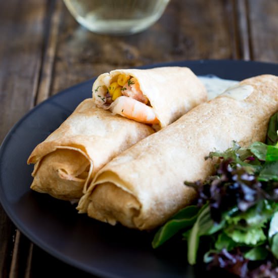 Salmon, Prawn and Corn Crepes