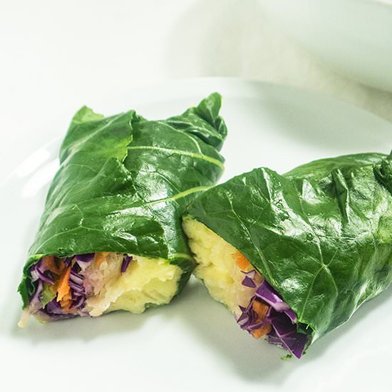 Collard Wraps with Sauerkraut & Potatoes