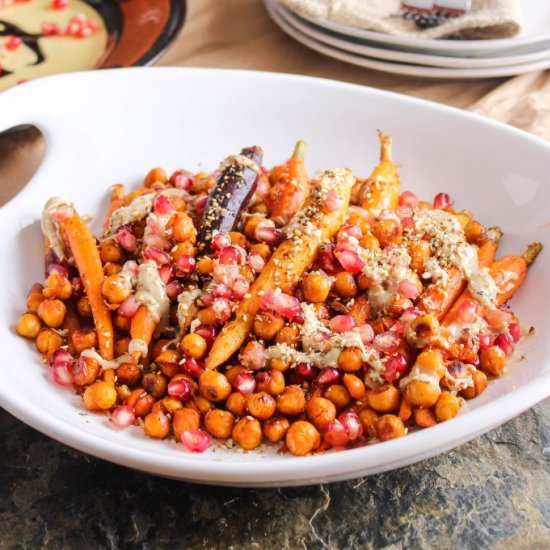 Harissa Roasted Carrots + Chickpeas