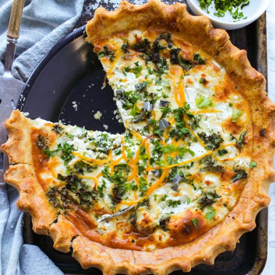 Squash, Kale, & Goats Cheese Quiche