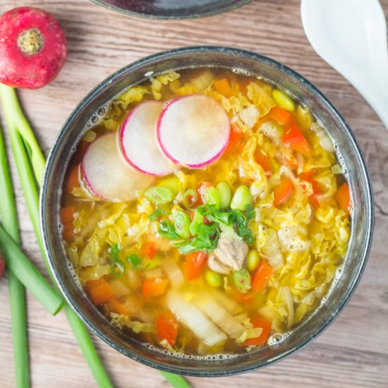 Miso Soup with Pork and Edamame