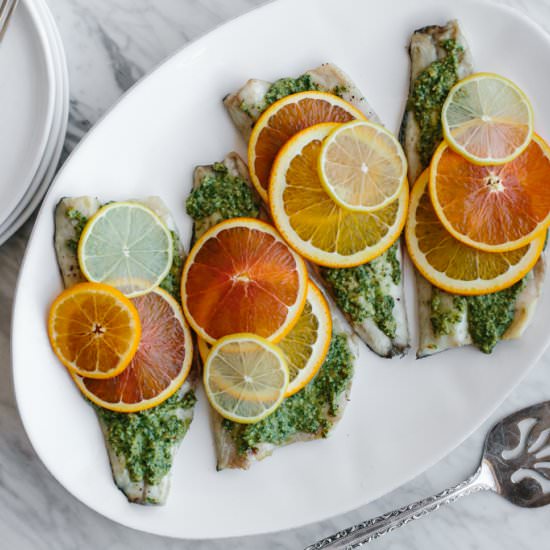 Roasted Branzino with Citrus Pesto