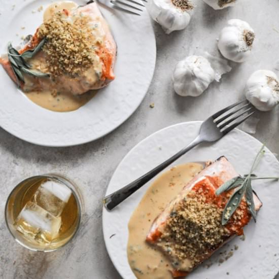 pan-crisped salmon with dijon cream