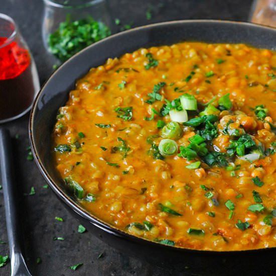 Red Lentil Masala Soup with Barley