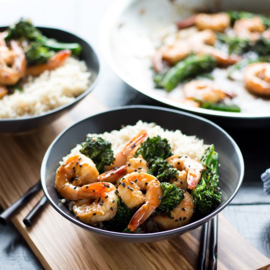 HONEY SESAME SHRIMP AND BROCCOLI