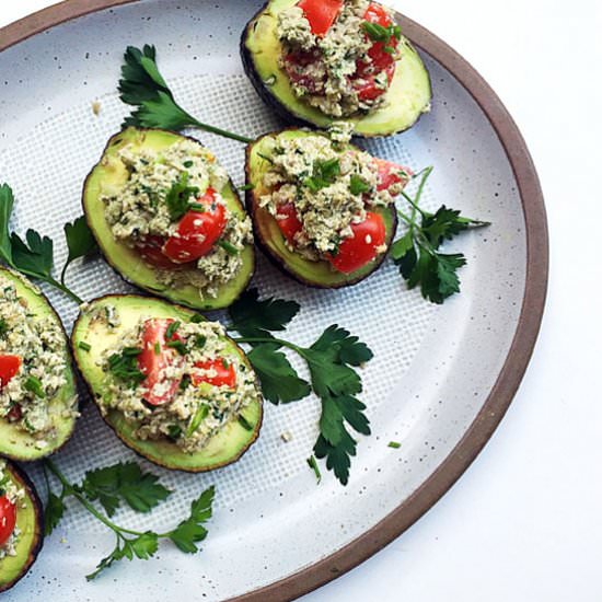 Vegan “Tuna” Salad Stuffed Avocados