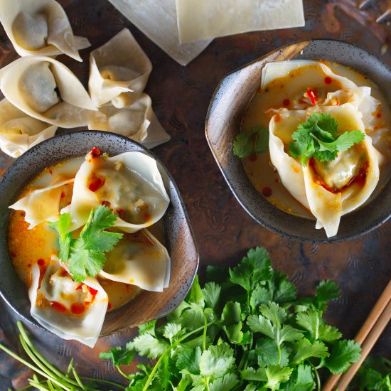 Spicy Chicken Cilantro Wonton Soup