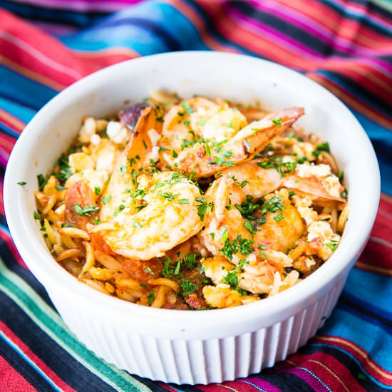 Shrimp, Orzo, and Feta With Tomatos