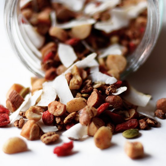 Nut, seed and spelt granola