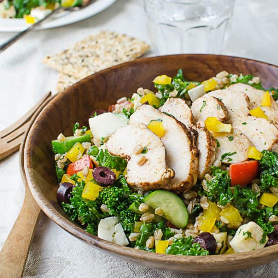 Chicken Kale Farro Salad with Honey