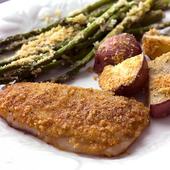 Baked Parmesan Pork Chops & Veggies