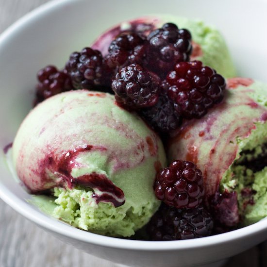 Green Tea and Blackberry Ice Cream