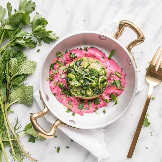 Pea Frittatas with Beet Labneh