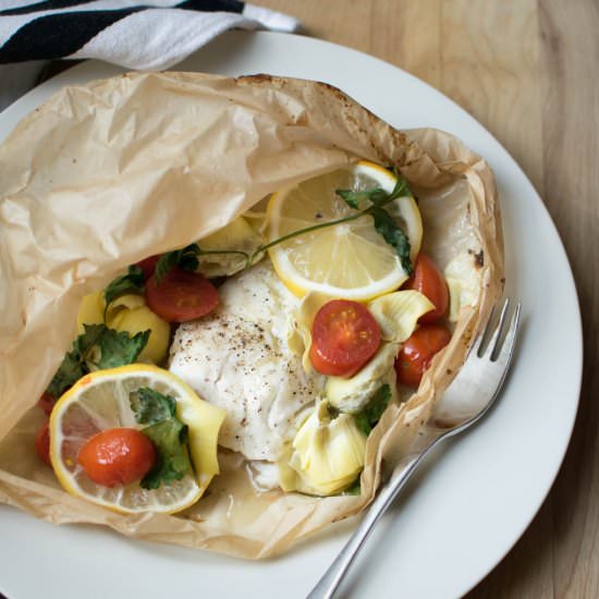 Cod en Papillote with Vegetables