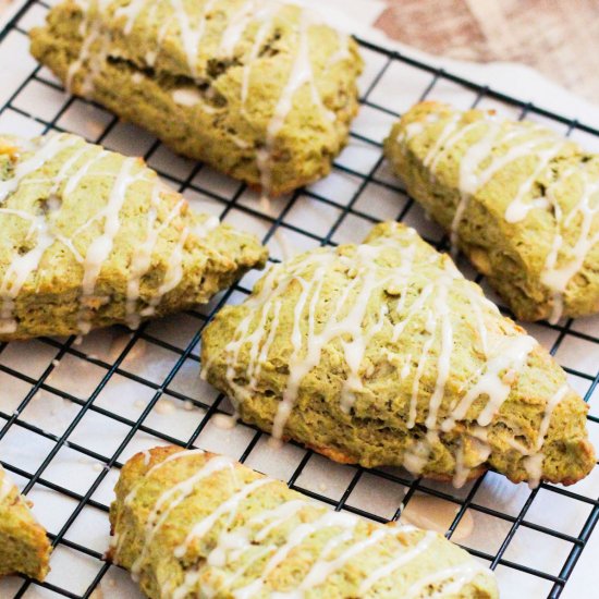 Vanilla-Glazed Matcha Scones