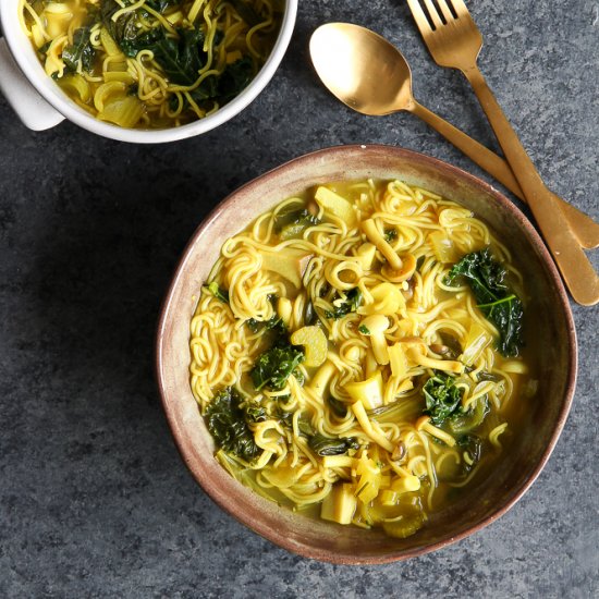 Ginger Mushroom Kale Noodle Soup