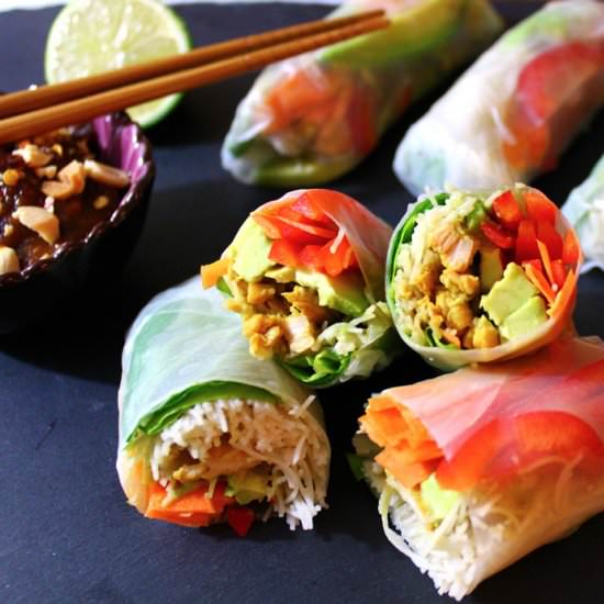 chicken and avocado summer rolls