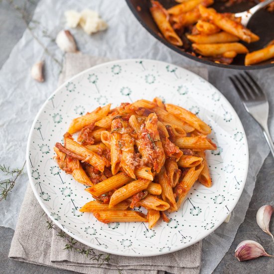 Penne in Tomato Sauce with Salami