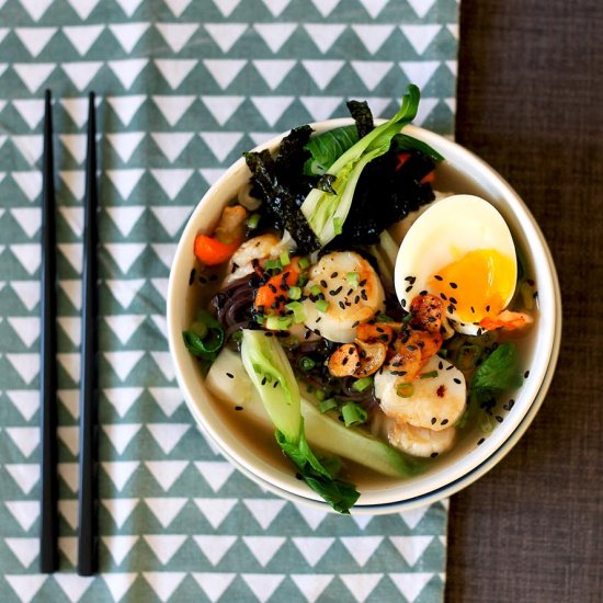 Miso Ramen with Prawns and Scallops