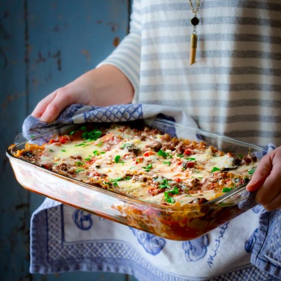 Healthy Beef Lasagna with Spinach