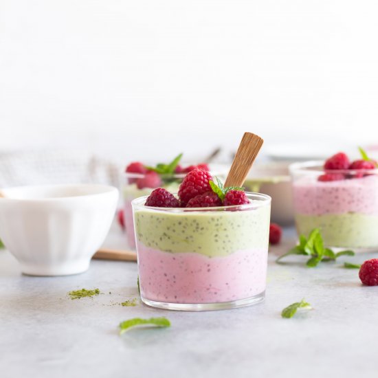 Raspberry Matcha Chia Pudding