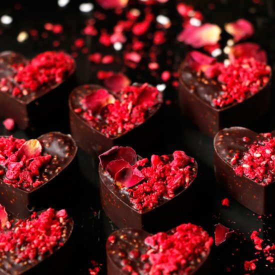 Raspberry Amaranth Chocolate Hearts