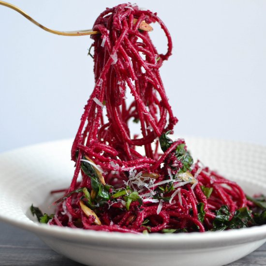 Roasted Beet Pesto and Greens Pasta