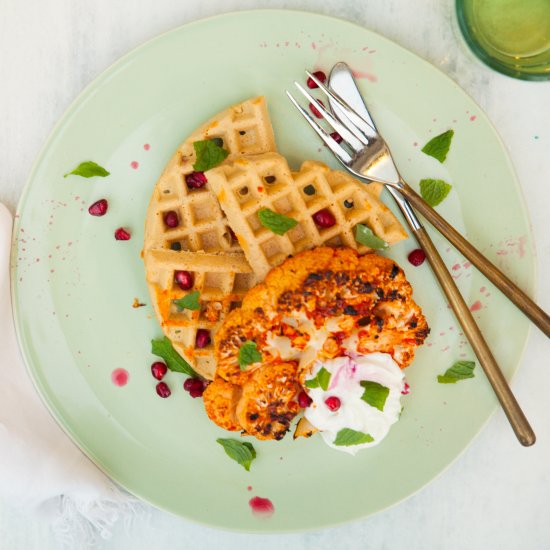 Harissa Cauliflower+Chickpea Waffle