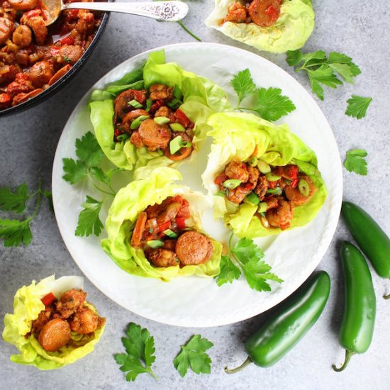 Sausage and Cajun Shrimp Lettuce Wraps