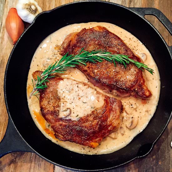 Rib-Eye Steaks in a Brandy Sauce