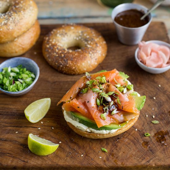 bagel with wasabi cream cheese