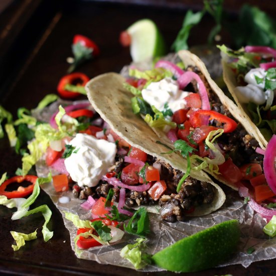 old school black lentil tacos