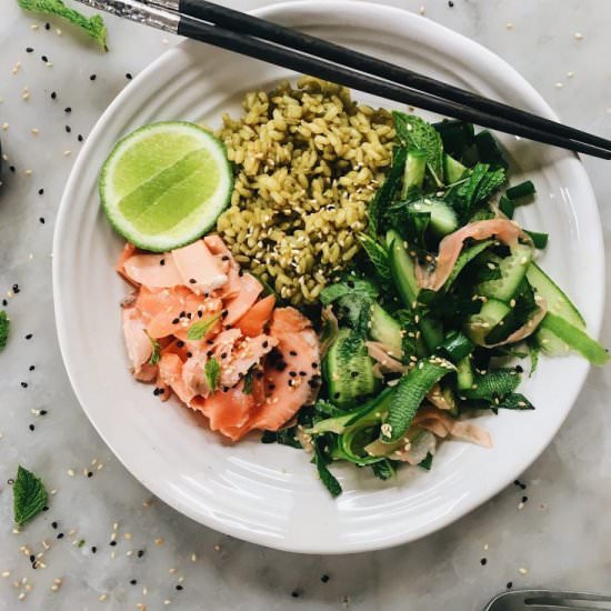 MATCHA RICE BOWLS W STEAMED SALMON