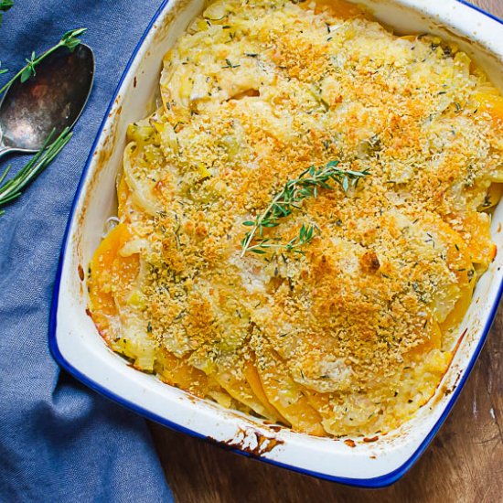 Tender Butternut Rutabaga Gratin