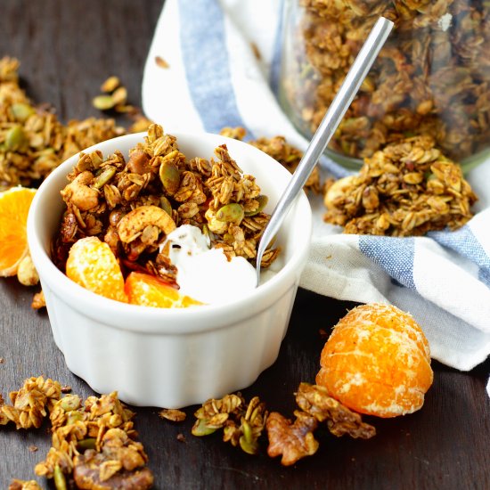 Clumpy Gingerbread Granola