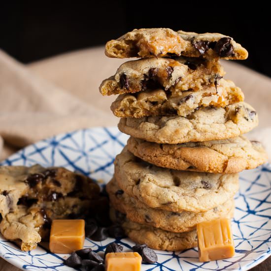 Caramel Stuffed Chocolate Chip Cookies