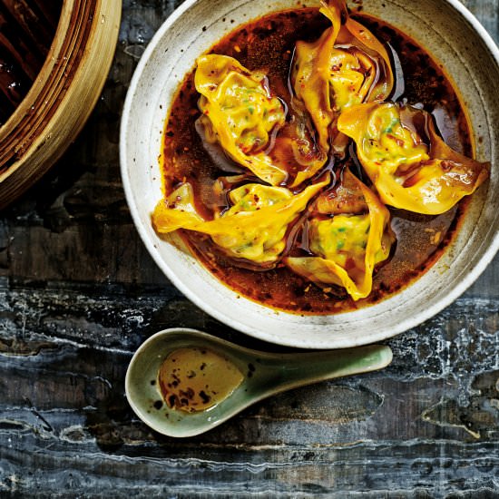 Steamed wontons in chilli broth