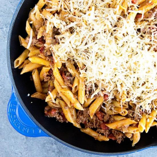 Skillet Beefy Tuscan Pasta Recipe