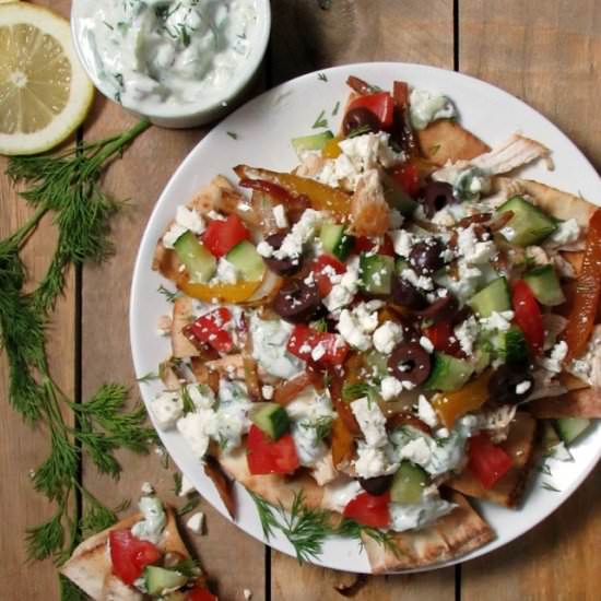 Greek Chicken Pita Nachos