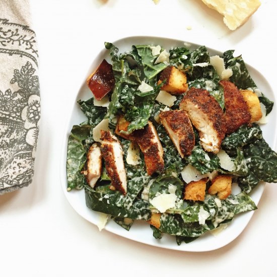 Kale Caesar With Jerk Chicken