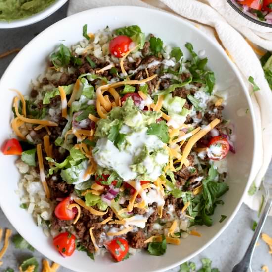 Beef Cauliflower Rice Burrito Bowls