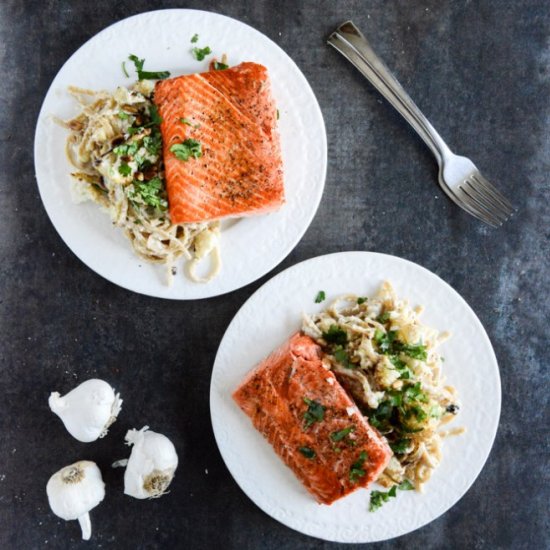 Broiled Salmon & Garlic Noodles