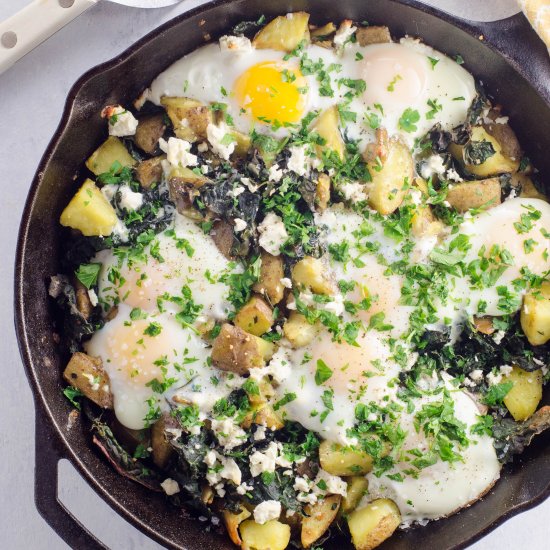 Baked Eggs with Potatoes and Kale