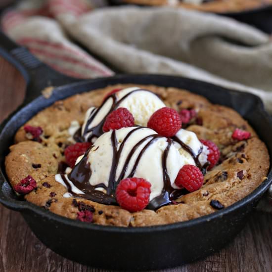 Raspberry Truffle Skillet Cookies