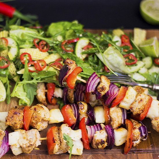 Chicken Skewers & Baby Corn Salad