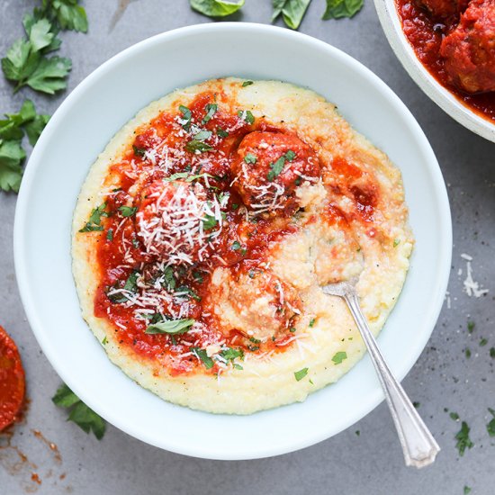 Baked Chicken Meatballs and Polenta