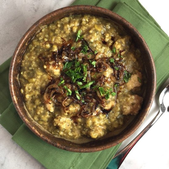 Split Pea-Rice Soup with Meatballs