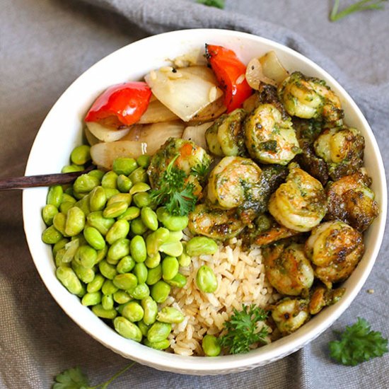 Shrimp Pesto Rice Bowls