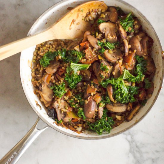 Rustic Farro with Kale & Mushroom