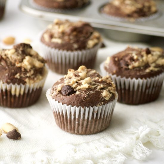 Chocolate PB Banana Muffins